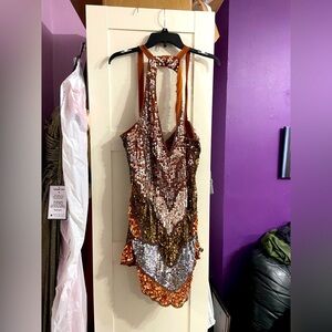 ASOS Sequin Backless Dress in Bronze and Silver